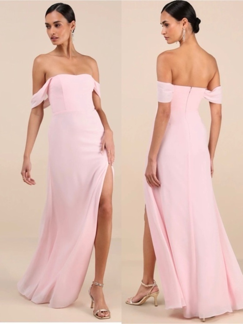 NWT Lulu’s Magical Magnetism Light Pink Off-the-Shoulder Maxi Dress Medium